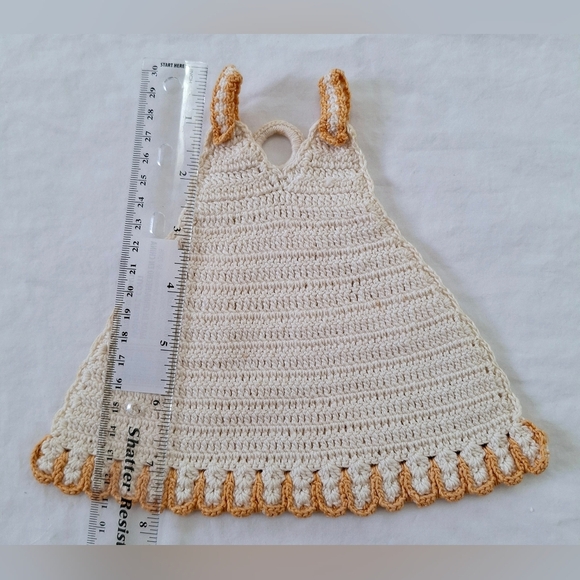 Vintage Handmade Knit Crochet Dress Hot Pad Pot Holder Cottagecore Grandmacore - Picture 3 of 6